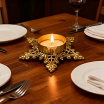 Gold Metal Christmas Snowflake Candlestick Holder for Tabletop Holiday Decor