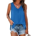 thumbnail image 3 of Gibobby Top plisado con cuello en V de verano para mujer, camiseta sin mangas plisada a la , camiseta sin mangas elegante informal de verano(Azul,XG), 3 of 5