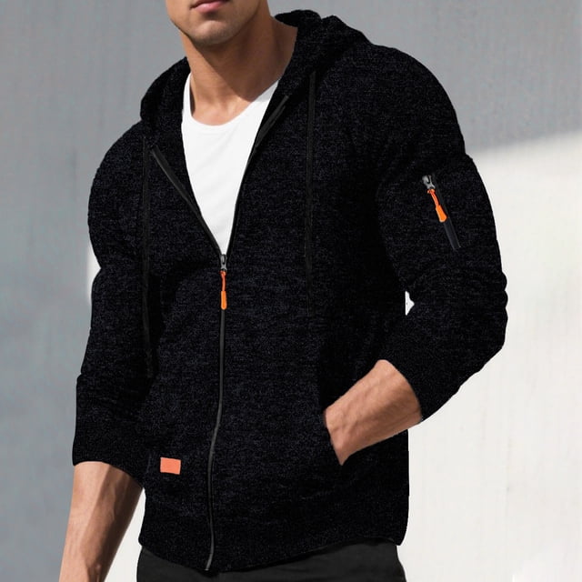 Ceisia Men's Slim Hooded Full-Zip Color-Accent Heathered Polyester Hooded Jacket Gift