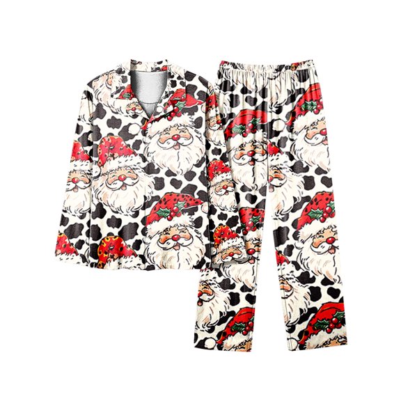BLTIBY Women's 2 Piece Christmas Pajamas Set Button Down Lapel Xmas Graphic Shirt Long Pants Ugly Pjs Sets Sleepwear Comfortable Multicolor 5 3XL