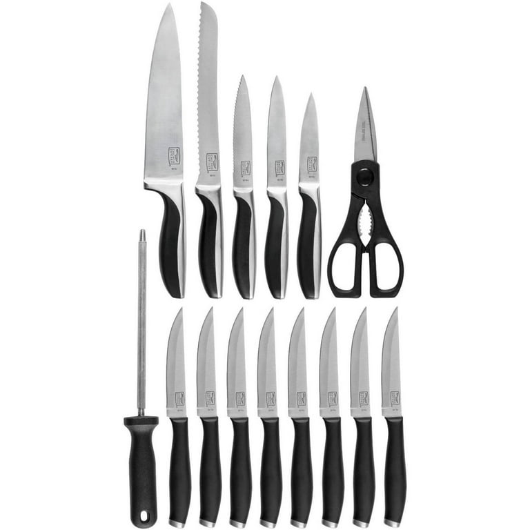 11-Piece Premium Black Kitchen Knife Set with Knife Block & Dual Knife  Sharpener | Master Maison German Stainless Steel Knives | Professional  Butcher