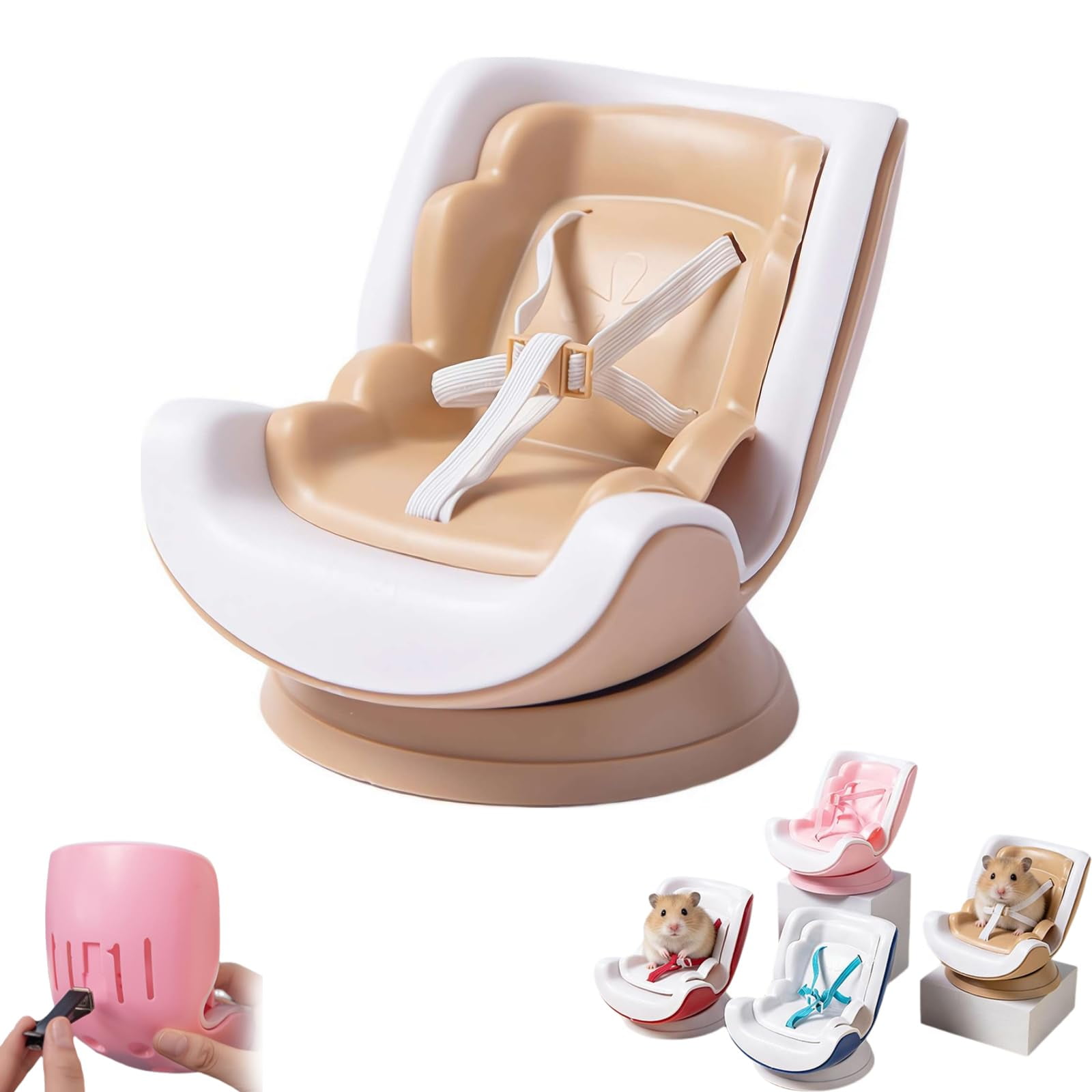 Hamster Car Seat for Real Hamsters Small Animal Travel Carrier with Adjustable Leash & Vent Clip