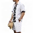 thumbnail image 5 of JUUYY Men's Linen 2 Piece Sets Short Sleeve Loose Fit Collar Button Down Shirt Shorts with Pocket Set Casual Summer Beach Outfits White XL, 5 of 9