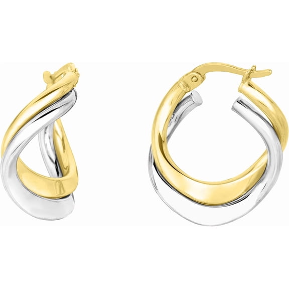 Floreo 14k Yellow Gold and White Gold 22mm Mini Freeform Double Hoop Earrings