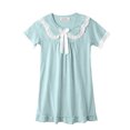 thumbnail image 2 of Auroural 2T Girls Dresses Summer Children's Summer Solid Color Short-sleeved Turn-down Collar Dress Homewear Sleeping Dress For Kids 2-3 Years, 2 of 5