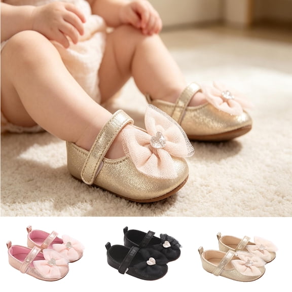 hengsof Infant Girls Soft Sole First Walking Shoes with Adorable Bow, Breathable Non Slip Crib Shoes for Babies 0-12 Months, Spring Fall Baby Girl Princess Shoes