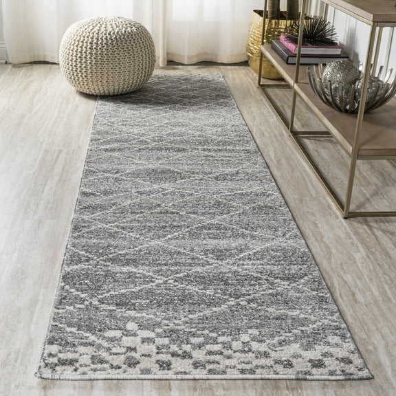 JONATHAN Y MOROCCAN HYPE 2 x 8 Runner Rug, Asilah Moroccan Diamond - Gray, MOH300B-28