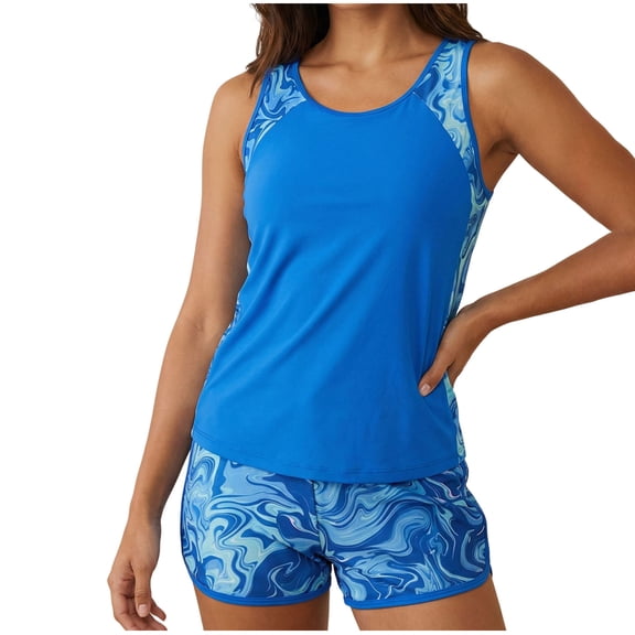 Qingpeng Blouson Two Piece Tankini Swimsuit for Women Tummy Control Sporty Pockets Bathing Suit with Boyshorts 2026