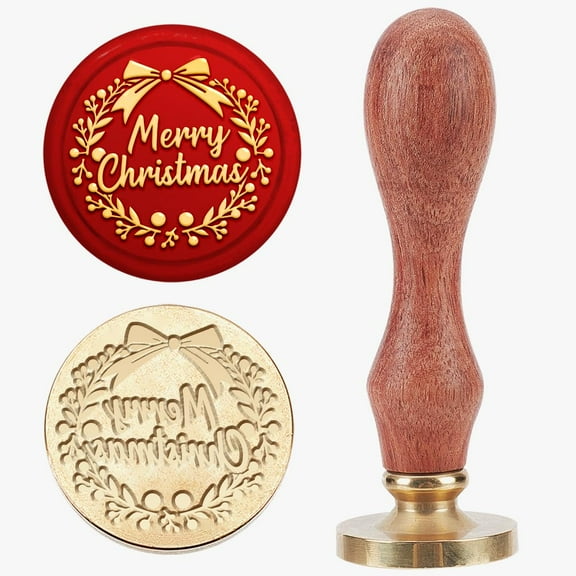 0.98inch Merry Christmas Wax Seal Stamp Christmas Wreath Sealing Wax Stamp X'Mas EVE Removable Brass Head Sealing Stamp
