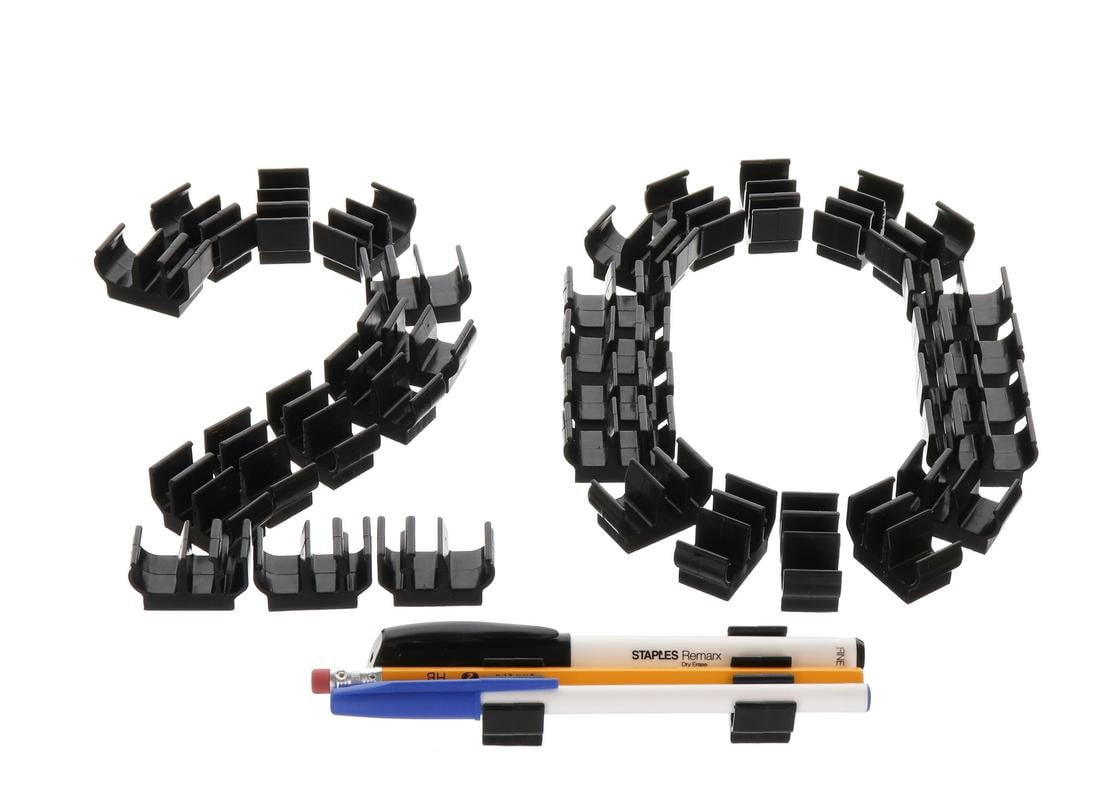 (20 Pk)FOSSA Black Self Adhesive Plastic Pencil Pen Marker Holder Adhesive Clip - Best Desktop Organizer and Pen Holder, Great for Kitchen, Craft Room, Etc.