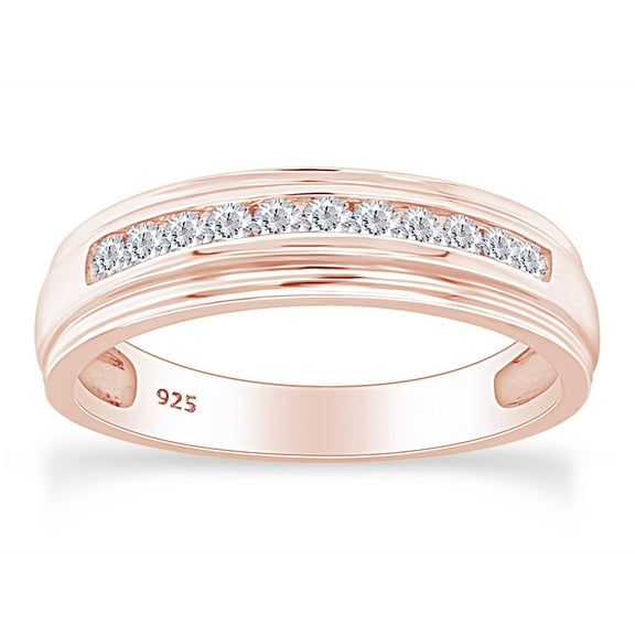 AFFY 0.25 Carat Round Shape White Natural Diamond Men's Wedding Band Ring 14K Gold Over Sterling Silver