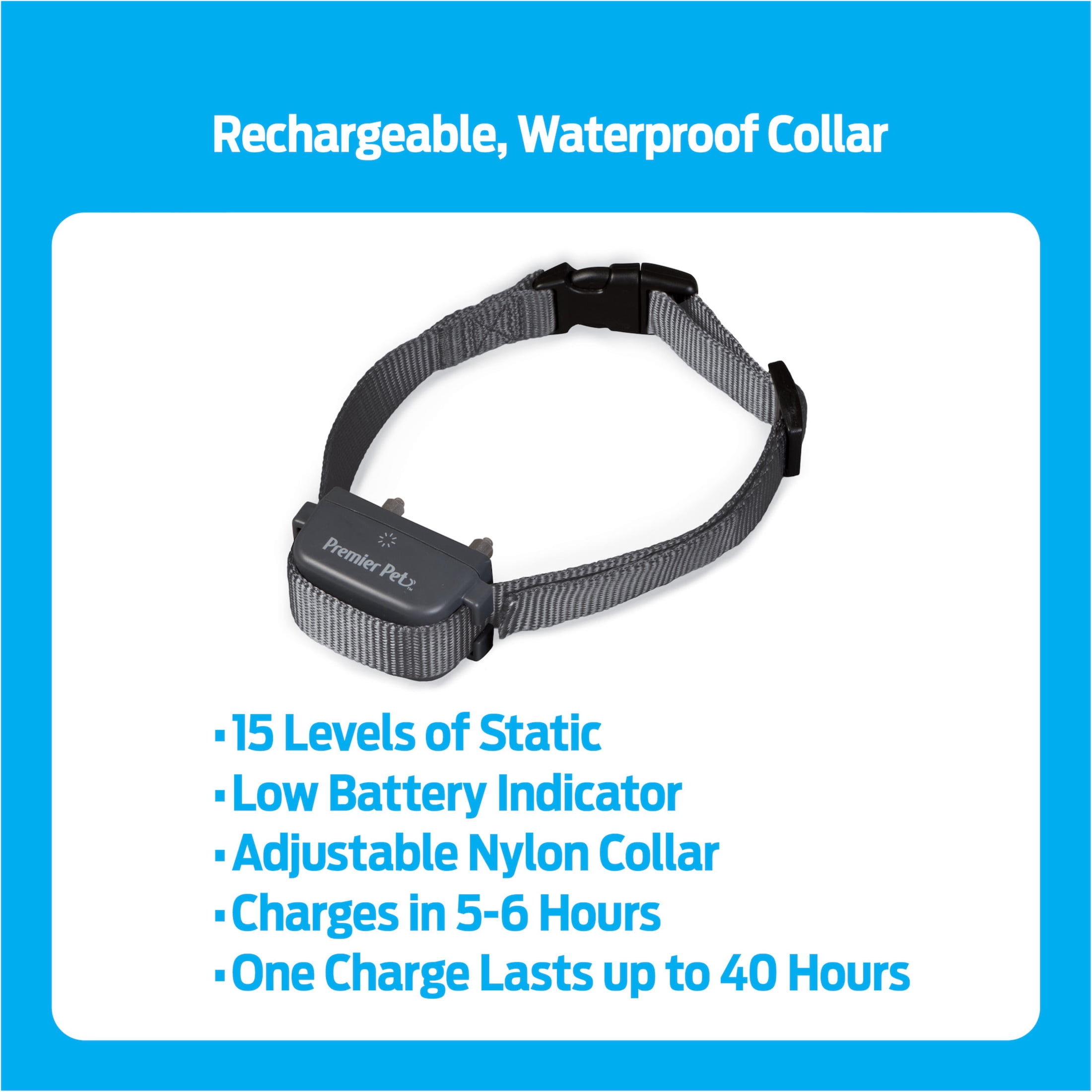 (2 pack) Premier Pet Rechargeable Bark Collar: Discourages Barking & Whining for All Size Dogs, Rechargeable, Adjustable, Waterproof, Gentle Static Correction, Low Battery Indicator, No Programming Required