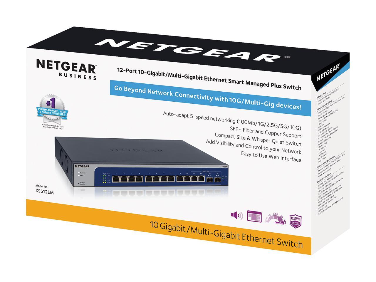 Netgear XS512EM 12-Port 10-Gigabit/Multi-Gigabit Ethernet Smart Managed  Plus Switch XS512EM-100NAS
