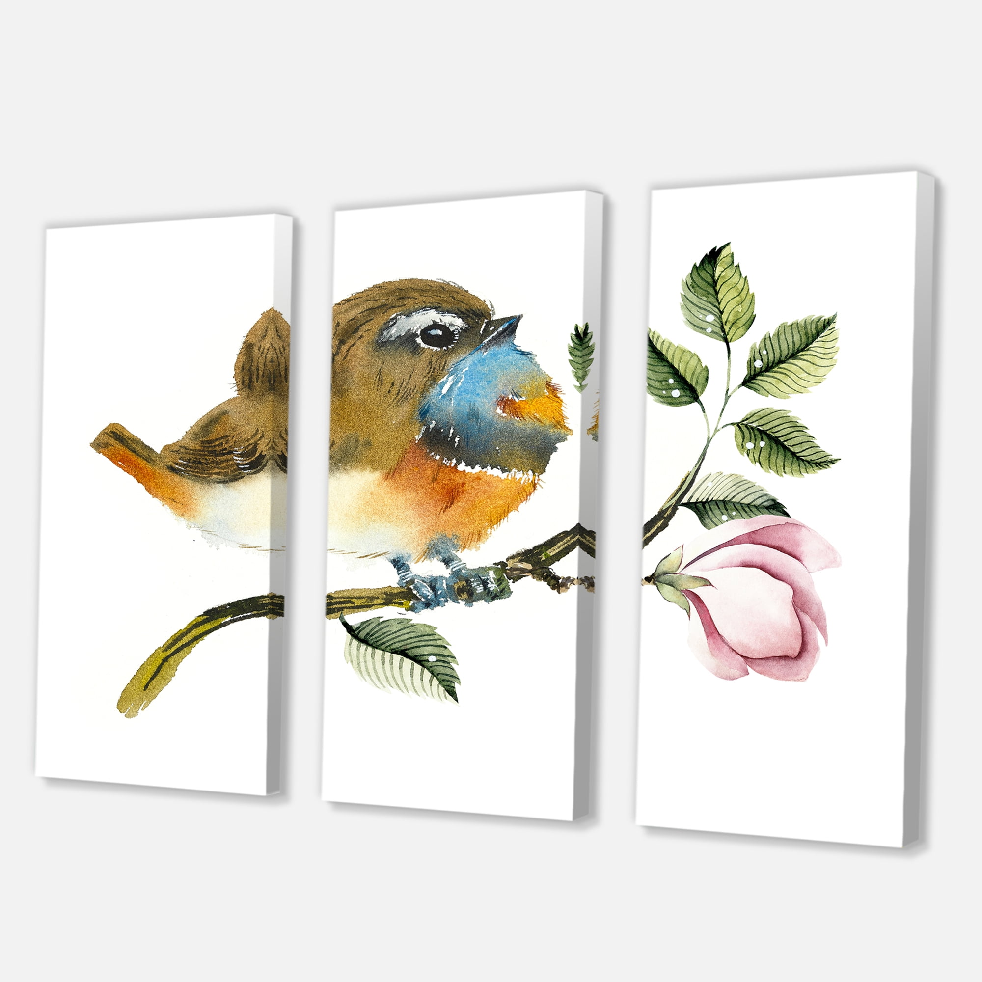 Designart ' Bluethroat Bird Sitting On A Branch ' Traditional Canvas Wall Art Print