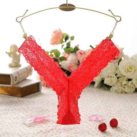 

BIZIZA Women Panty Underwear Sexy Breathable V String Seamless Lace Women s Thongs Red One Size