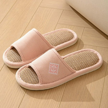 

Xysaqa Cute Slippers Indoor Slippers New Couple Home Chinese Wind Open Linen Slippers Spring Summer Home Cotton Linen Non-Slip Wooden Slippers Open Toe Slippers for Women on Clearance