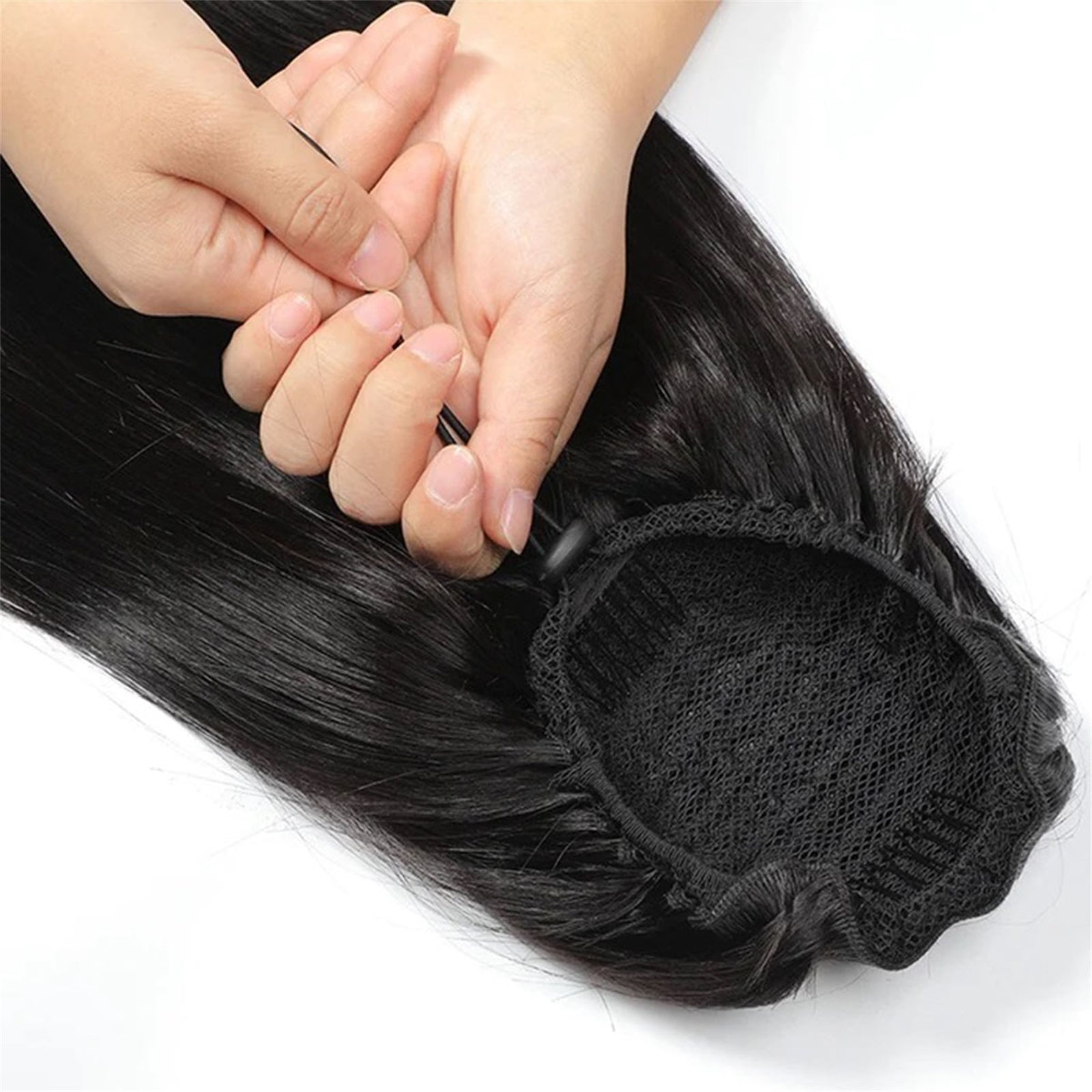 Straight Drawstring Ponytail Human Hair Extensions Pony Tails Soft Clip in Hair Extension for Women