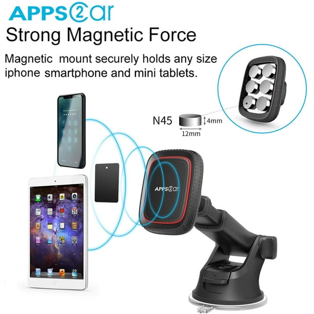 APPS2Car Magnetic Car Phone Holder Mount with 6 Strong Magnets, Windshield  Dashboard Magnetic Suction Cup Phone Holder for Car, fit Most Smartphones 
