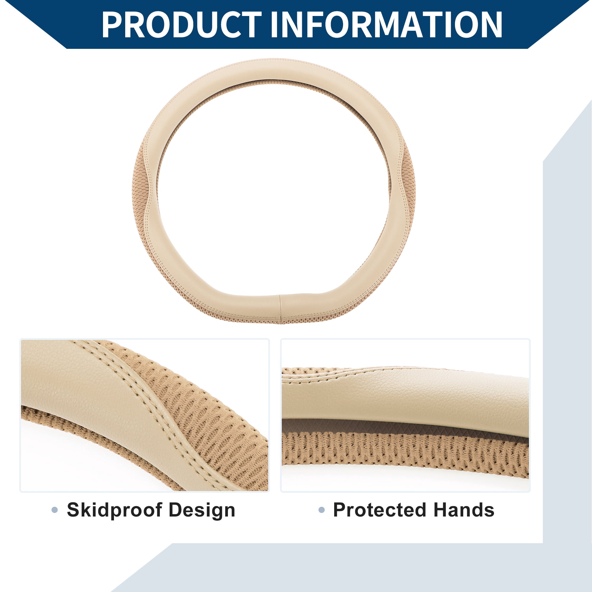 Unique Bargains Steering Wheel Cover Front for Car Vehicle Durable D Shape Ice Silk 1 Pcs Beige