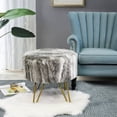 thumbnail image 2 of Home Soft Things Jacquard Faux Fur Round Ottoman - Grey - 18" x 18" x 18", 2 of 9