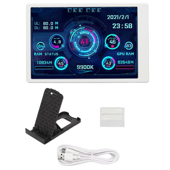 Mini Monitor, 3.5in Computer Temp Monitor IPS Full View Display Small Screen for AIDA64 PC CPU RAM Hard Disk Data Monitor (white)