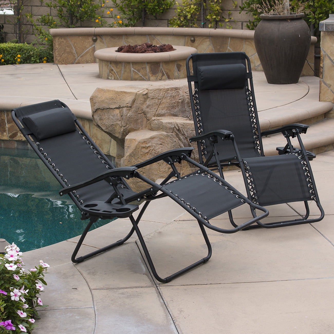 Belleze 2-Pack Zero Gravity Chairs Patio Lounge +Cup Holder/Utility Tray  (Black) - Walmart.com