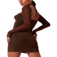 thumbnail image 3 of Robe Mini Sexy Dos Nu Moulante Coupe Basse Manches Longues Robe Cocktail Lacée Froncée Robe de Soirée Club, 3 of 5
