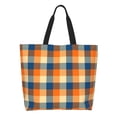 thumbnail image 1 of Balery Warm Orange Plaid Bolsa Tote Estilo Estético con Cremalleras, Bolsa de Hombro, Bolsa de Compras Grande y Plegable, 1 of 8