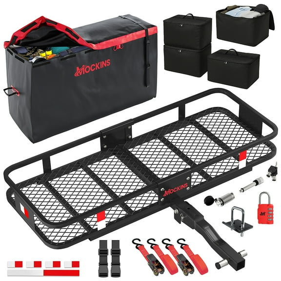 Mockins 48"x18"x6" Trailer Hitch Cargo Carrier & 15 Cu Ft. Waterproof Cargo Bag with 4 Packing Cubes