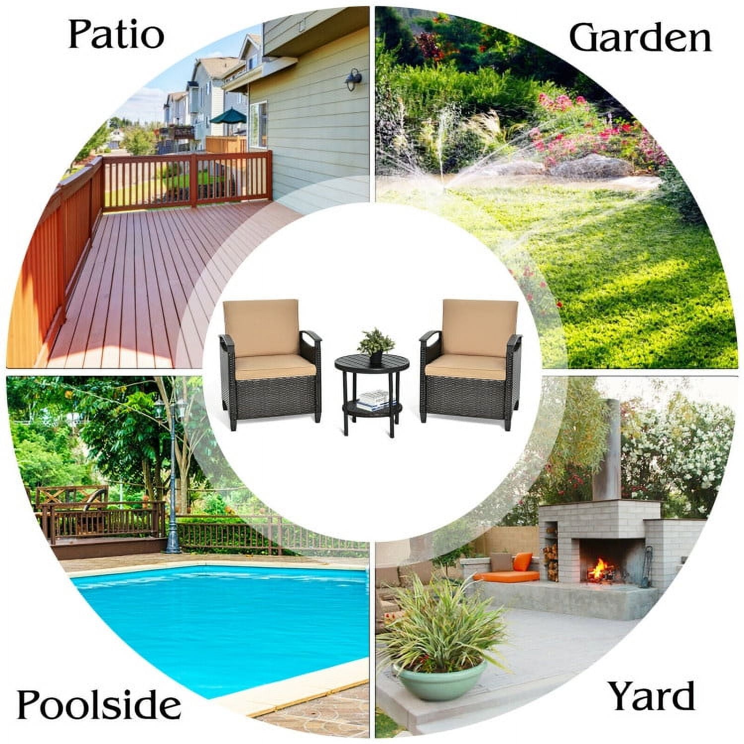 Aimee Lii 3 Pieces Wicker Patio Furniture Set, Cushioned Sofa, Small Patio Set with Round Coffee Table Aimee Lii 3 Pieces Wicker Patio Furniture Set, Cushioned Sofa, Small Patio Set with Round Coffee Table