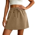 thumbnail image 4 of Wovilon Women's Drawstring Waist A-Line Mini Skirt with Side Pockets, Relaxed Fit Cotton Spandex Short Skirt, Lightweight Breathable Versatile Solid Color, 4 of 7