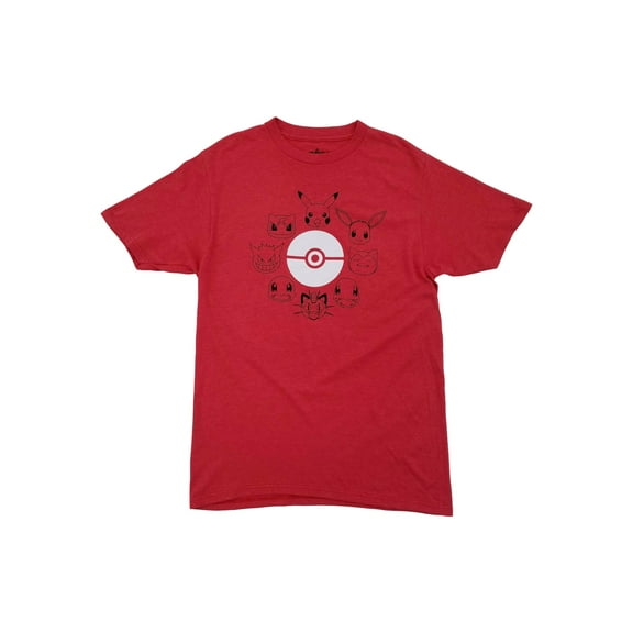 Pokemon Mens Heather Red Pikachu Eevee Snorlax Meowth Pokeball T-Shirt L