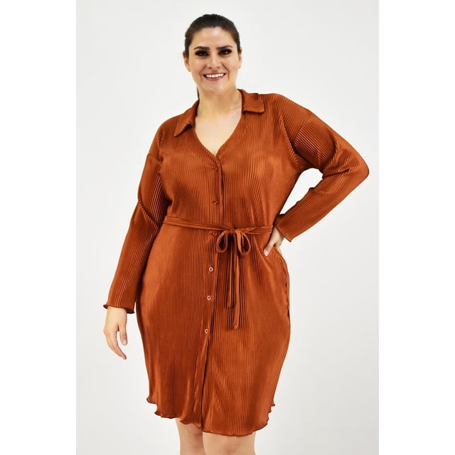 Vestido de satén plisado Roman Fashion Tallas Extras 12248 Ladrillo naranja oscuro 38