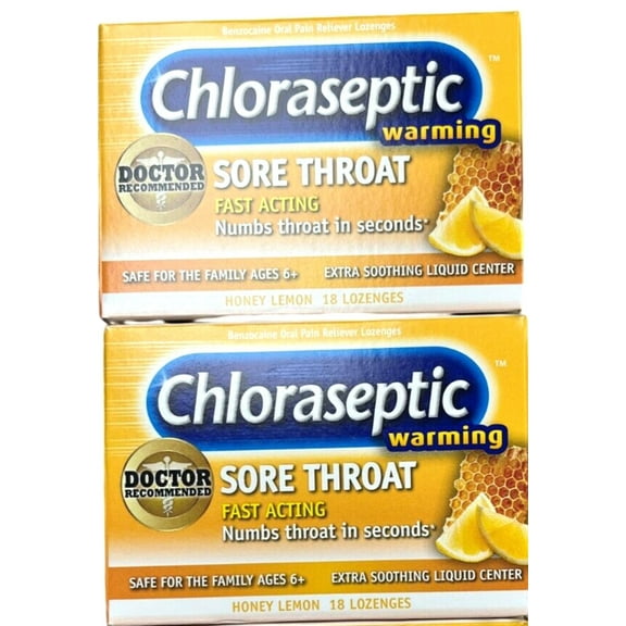 Chloraseptic Sore Throat Warming Lozenges Honey Lemon 18 Each (Pack of 2)