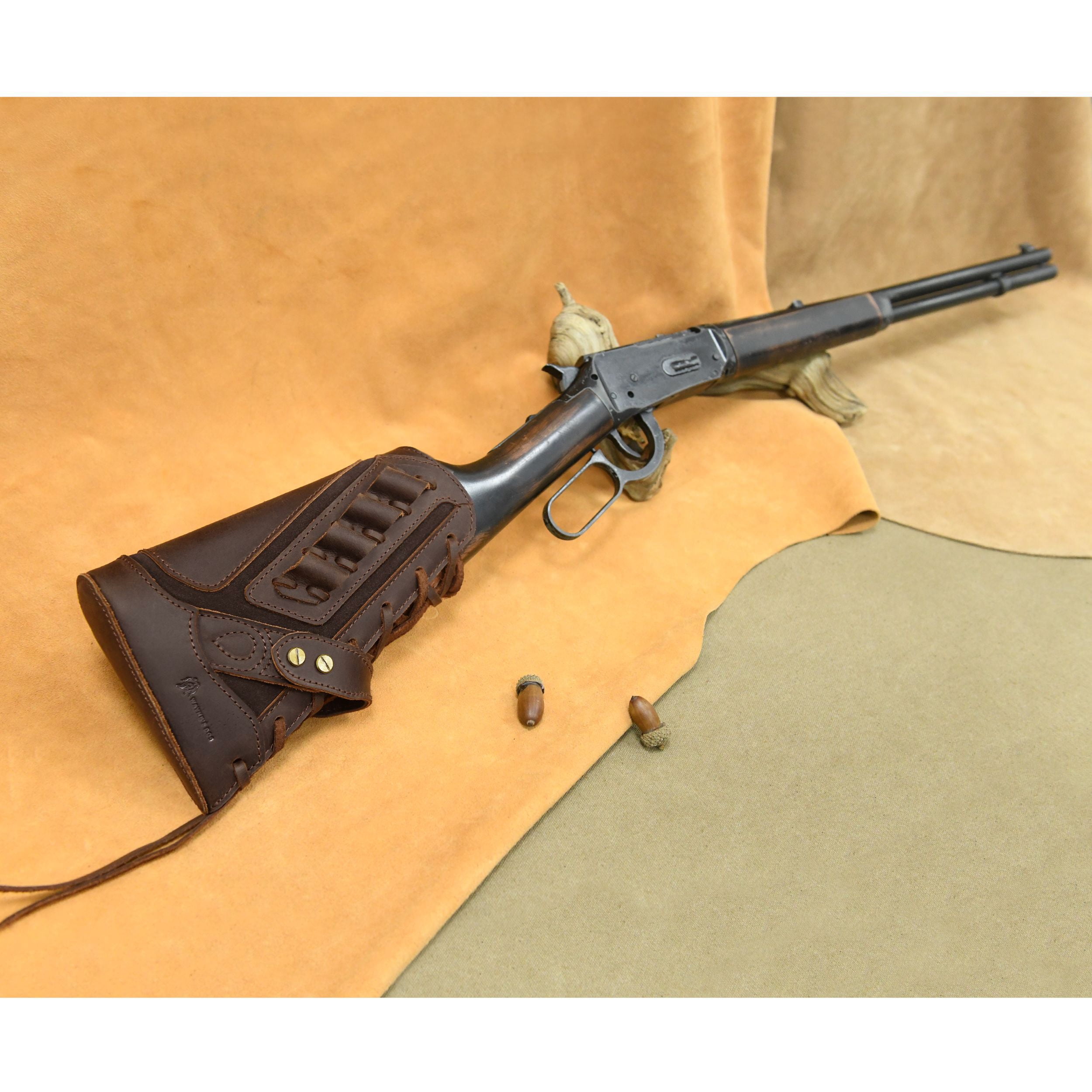 WAYNE'S DOG No-Drill Leather Rifle Buttstock Gun Cheek Rest for .308 .30-06 .45-70 .44MAG