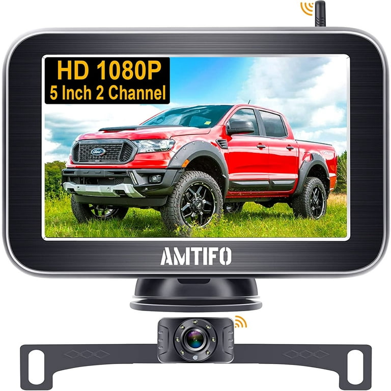 Wireless Backup Camera 7-Inch Monitor Cigarette Lighter Powered Easy Set up  Licence Plate Camera Multi-Screen DIY Guide Lines Waterproof Rear View