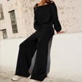 thumbnail image 2 of HAiming Women's Oversized Long Sleeve Jumpsuits Trendy off Shoulder Tops Drawstring Wide Leg Rompers Casual Outfits, 2 of 8