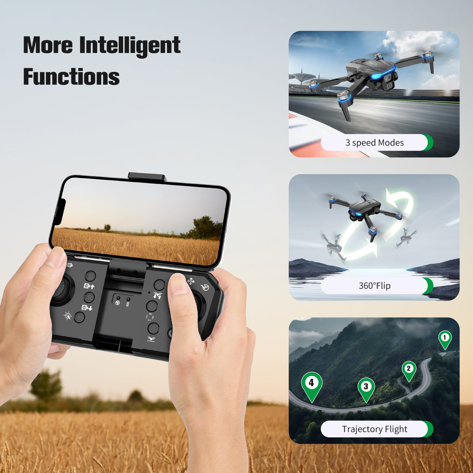 Falcon 1 RC Drone ,1080P High-Definition Camera, Brushless Motor, Optical Flow Positioning,2.4GHz , six axis gyroscope,for Childers and Adukts toys ,Gifts Box ,3 Battery