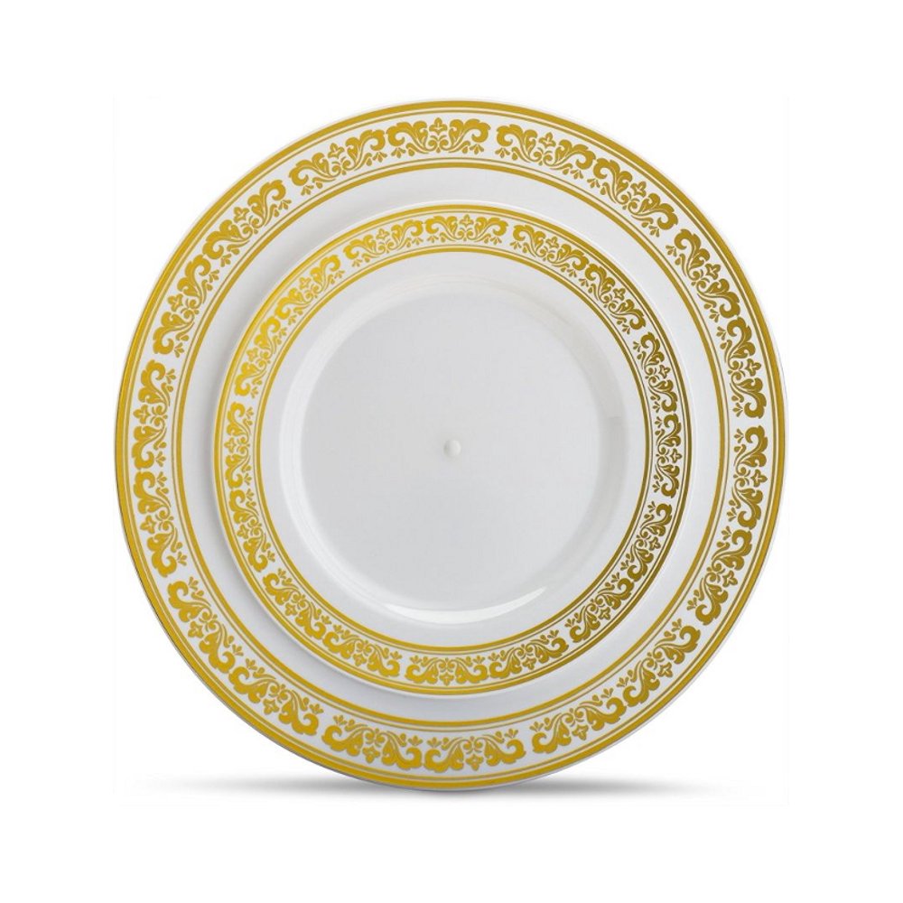 Serviette Collection Combo Pack White Plates w/Elegant Gold Border