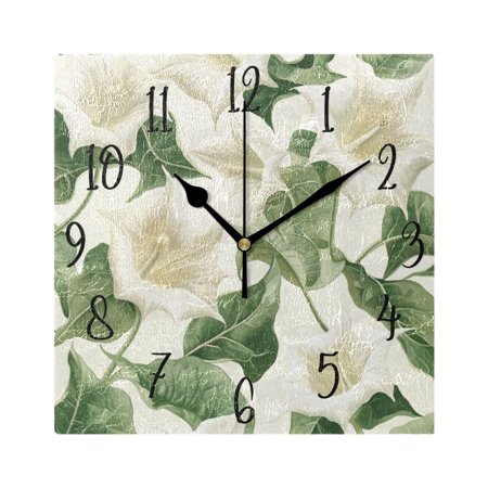 WOBOGO Datura Stramonium Wall Clock 7.78 Inch Battery Operated Silent Unit Square Rustic Vintage Style for Home Bedroom Office Black Pointer