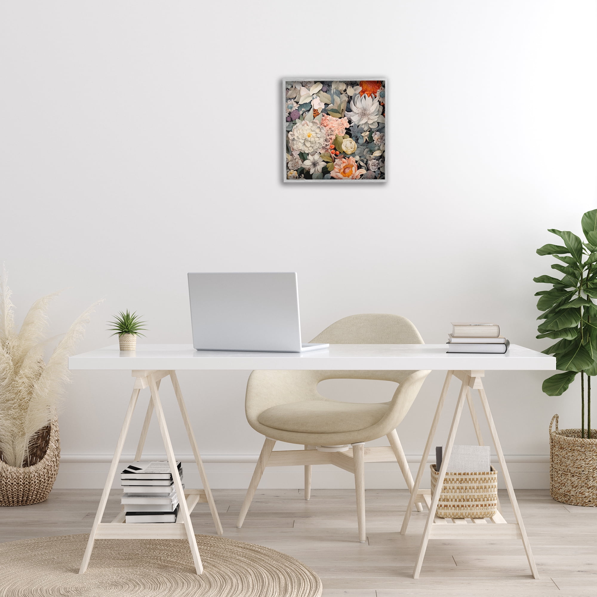 Stupell Industries Grey Mixed Botanicals Botanical & Floral Painting Gray Framed Art Print Wall Art, 17 x 17
