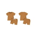 thumbnail image 2 of Suealasg Kids Boy Summer Outfits 2Pcs Toddler Baby Boy Clothes Set Solid Color Rolled Hem Short Sleeve T-Shirts Tops Elastic Waist Shorts 6M 1T 2T 3T Infant Boy Beach Clothing, 2 of 9