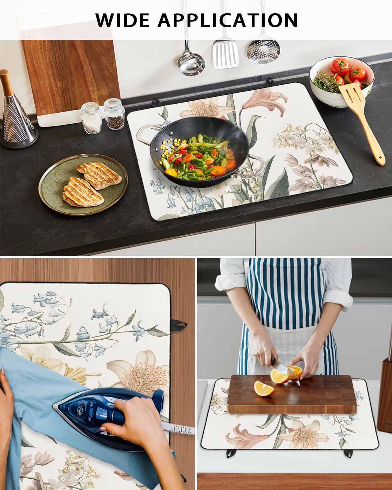 nqOlkjepod Large Induction Cooktop Protector Mat 24"x21", Vintage Spring Floral Stove Top Covers for Electric Stove, Summer Flowers Farmhouse Stove Burner Cover Mats, Glass Top Stove Cover