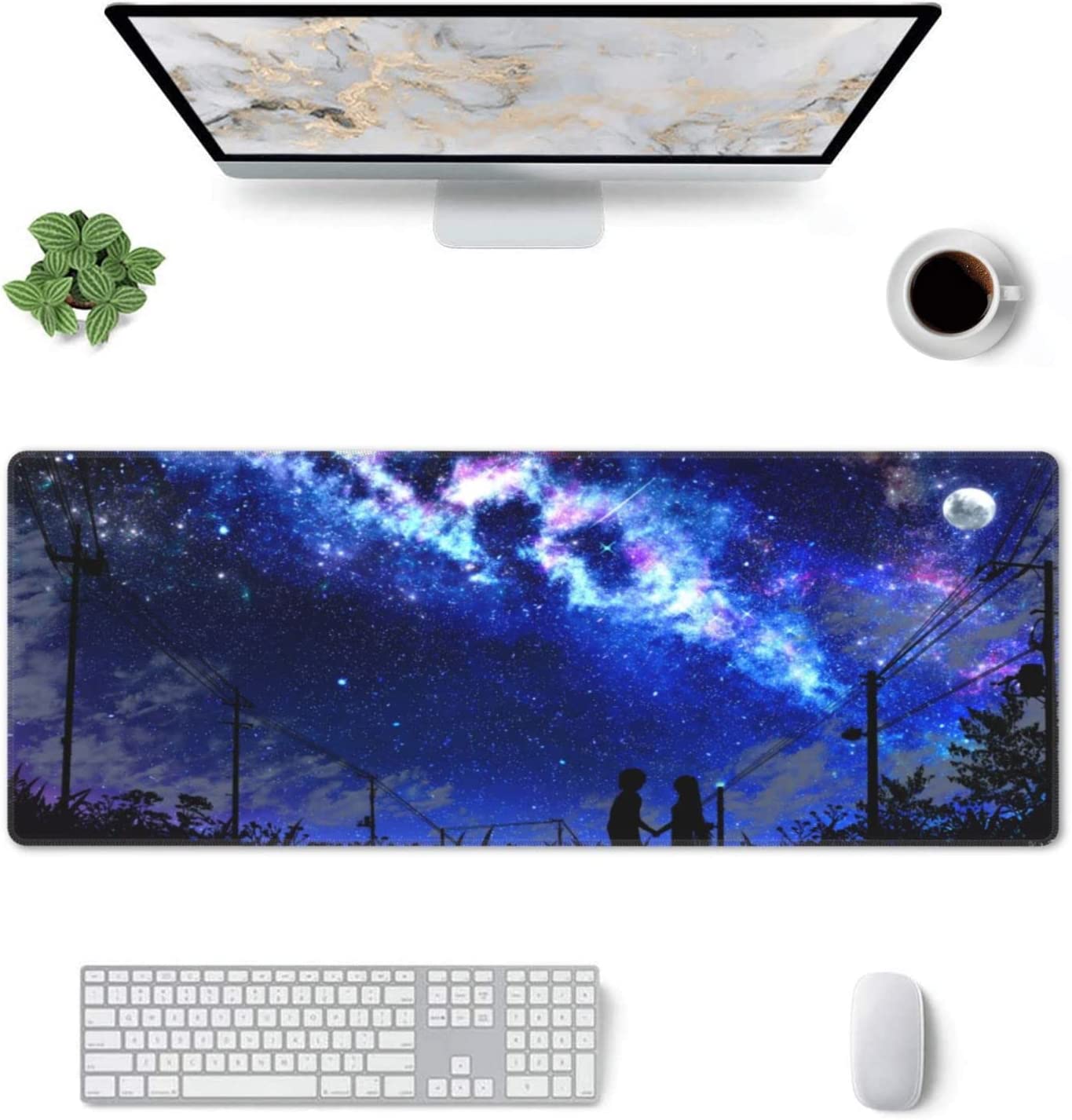 Large Mouse Pad, Purple Starry Sky -Functional Desk Pad with Stitched Edges, XXL Mouse Pad Large (31.5x11.8 Inch) w/ Brilliant Design, Desk Mat Keyboard Pad Non Slip Base Gaming Mousepad