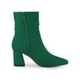 thumbnail image 3 of BLISSFUL STEP Women's Ankle Boots Slouch Pointy Toe Chunky Heel Side Zip Faux Suede Booties Green 7, 3 of 7
