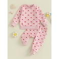 thumbnail image 2 of Suealasg Toddler Girls Spring Clothes 6M 1T 2T 3T Kids Girls Heart Print Long Sleeve Crew Neck Sweatshirt with Elastic Waist Sweatpants 2-piece Valentine's Day Outfits for Baby Girls, 2 of 9