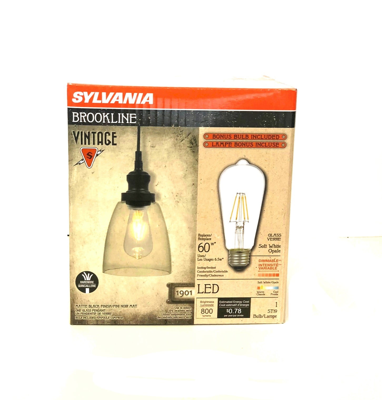 SYLVANIA Glass Pendant Light Fixture Kit, incl lightbulb