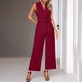 thumbnail image 2 of TOUMENY Fall Jumpsuits for Women Casual Wide Leg V Neck Sleeveless Rompers Stretchy Belted Ankle Length Solid Party Romper Red XXL, 2 of 6