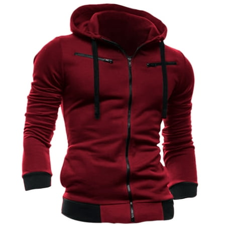 Men Full Zip Up Zipper Decor Fleece Inside Hoodie Jacket - Walmart.com