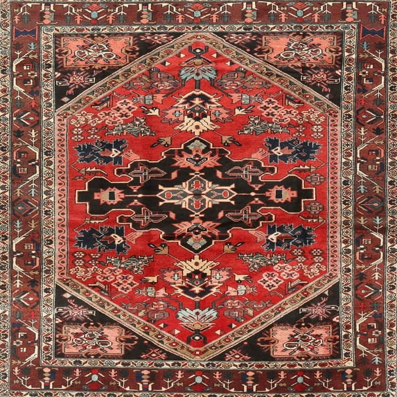 Ahgly Company Indoor Square Traditional Saffron Red Persian Area Rugs, 9' Square